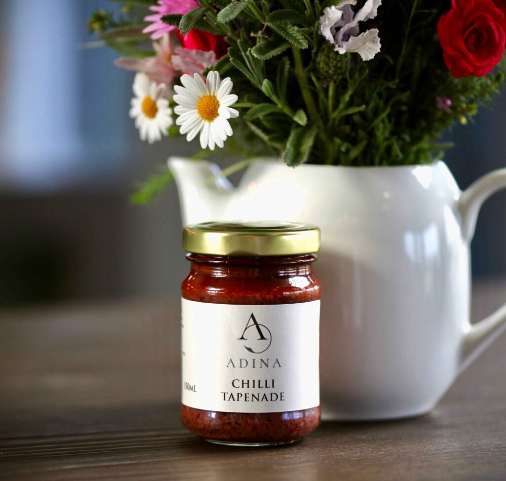 Adina Chilli Tapenade Image shows a jar of Adina Chilli Tapenade