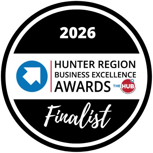 Image shows the Finalist Badge 2026 for the Hunter Valley Business Excellence Awards